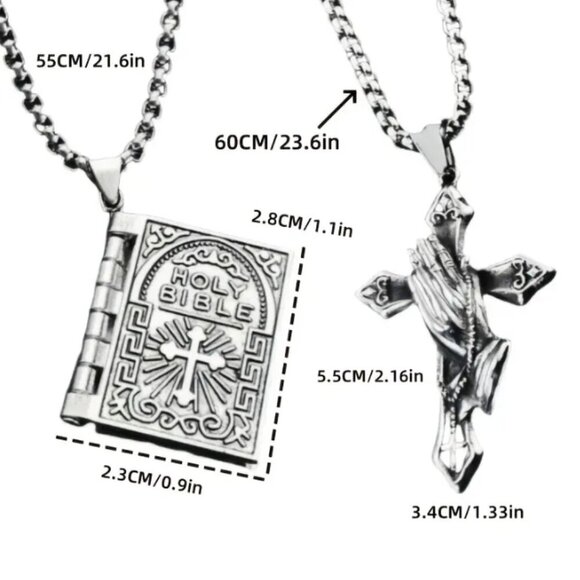 Holy Bible Necklace Praying Hands Cross Necklace with Chains Set NWT - Picture 4 of 4